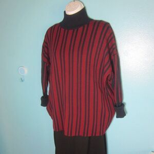 Tanya Taylor Size XL Sample Sweater Burgundy Navy Striped Oversized Turtleneck